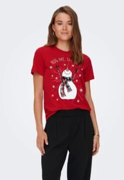 ONLY Xmas Yrsa Christmas Reg- T-Shirt Print - Urban Red Print:Snowman