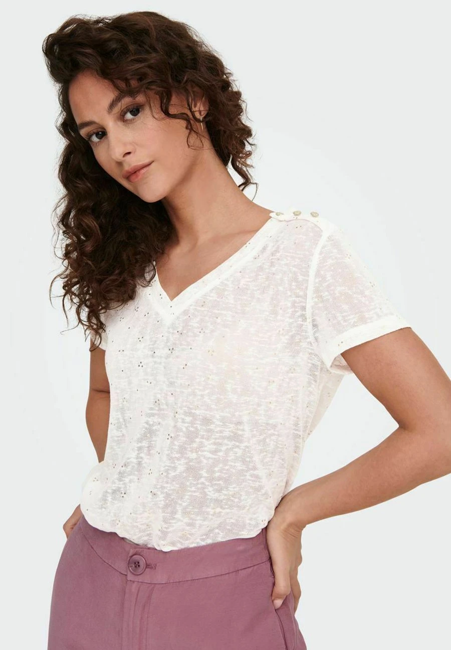 ONLY V-Ausschnitt - T-Shirt Print - Cloud Dancer 5 ONLY V-Ausschnitt - T-Shirt Print - Cloud Dancer - Afbeelding 3