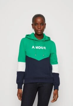 ONLY Onlamour Block Hood - Sweater - Green Bee/Navy Blazer/Cloud Dancer